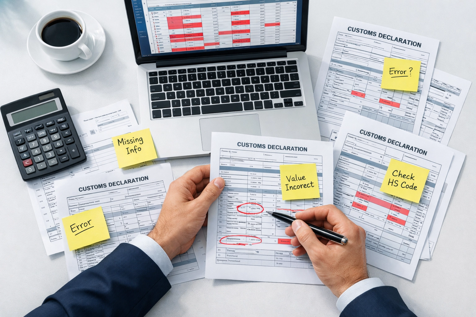 Customs declaration audit revealing errors and overpayments in import documentation
