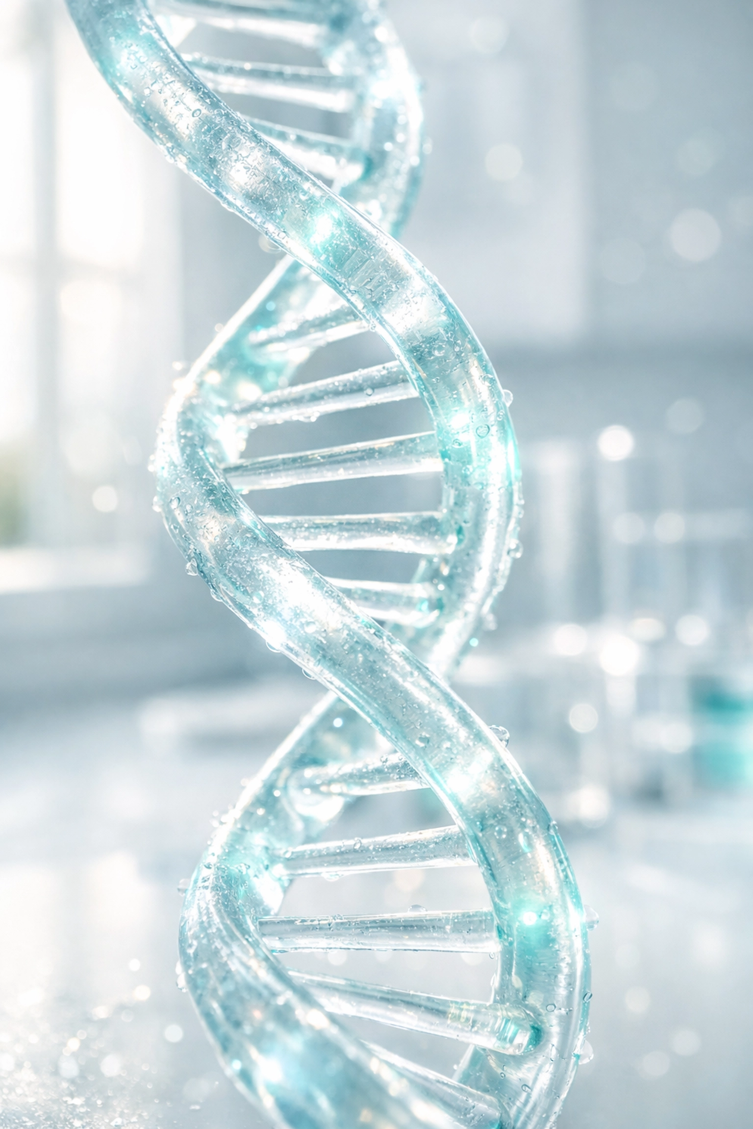 Stylized glowing DNA double helix representing cellular repair from NMN 300mg supplement.