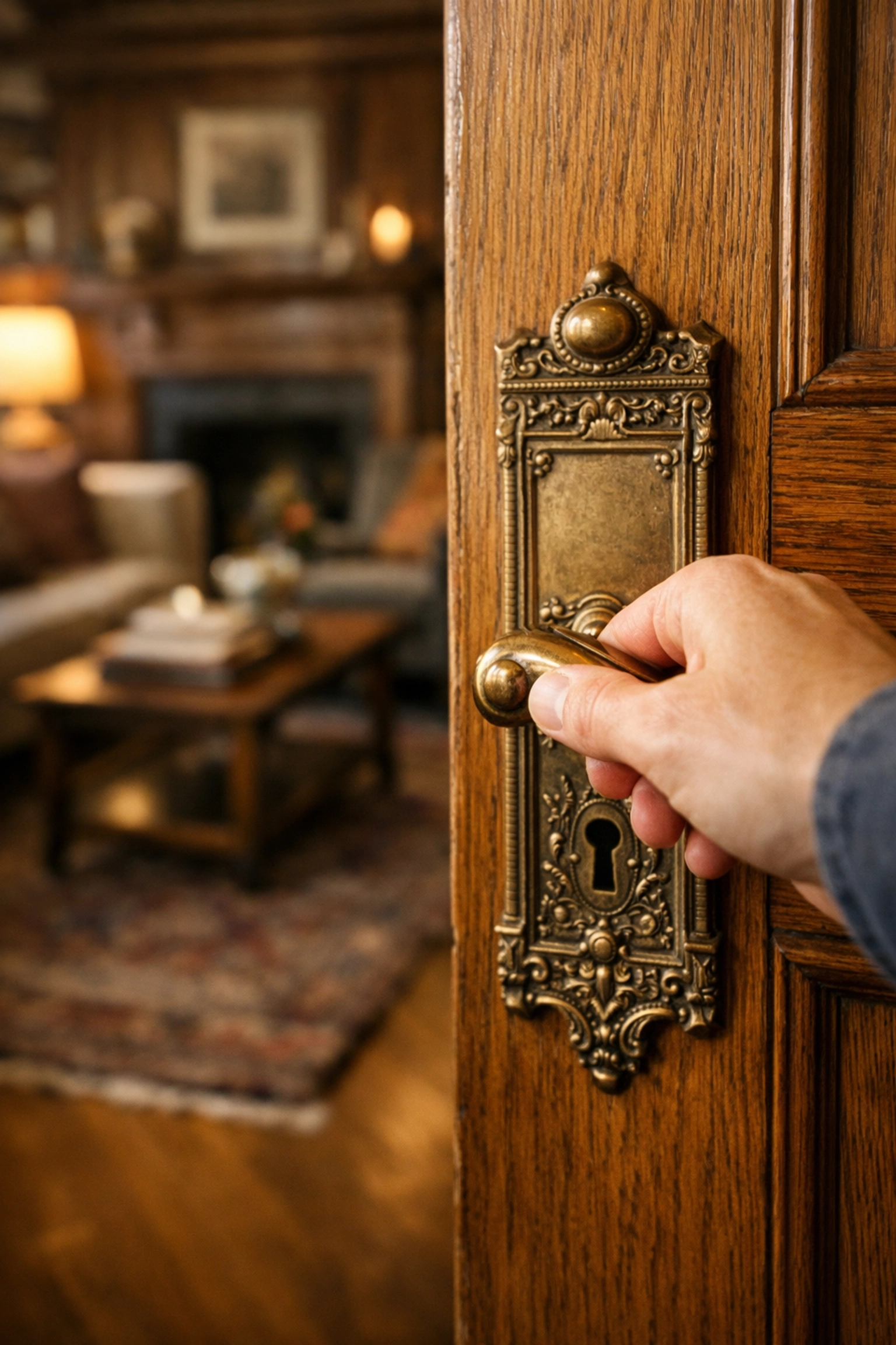 Close-up of sturdy historic door hardware, a sign of quality when buying a house in Detroit.