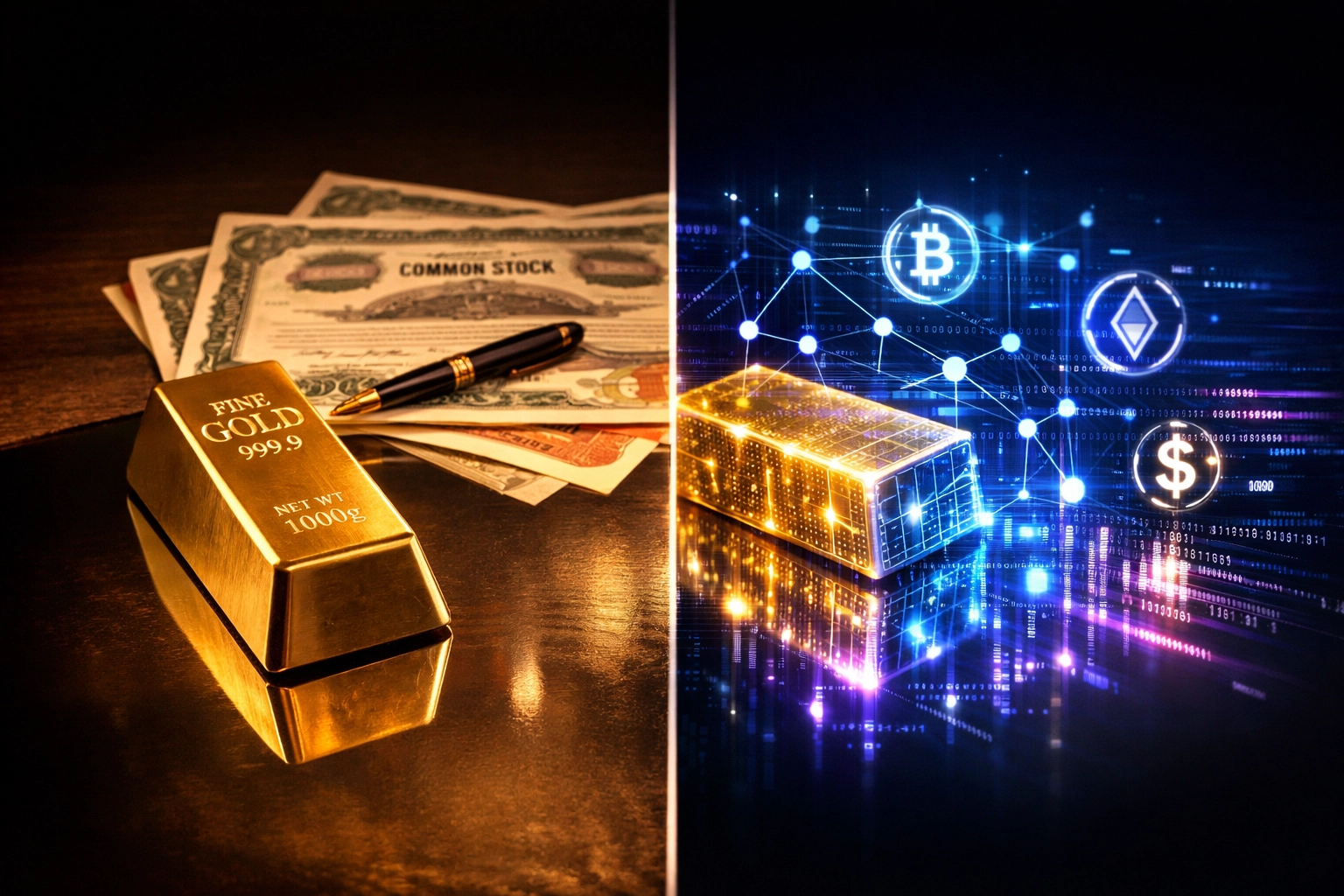 Traditional assets transforming into digital investments illustrating modern portfolio evolution