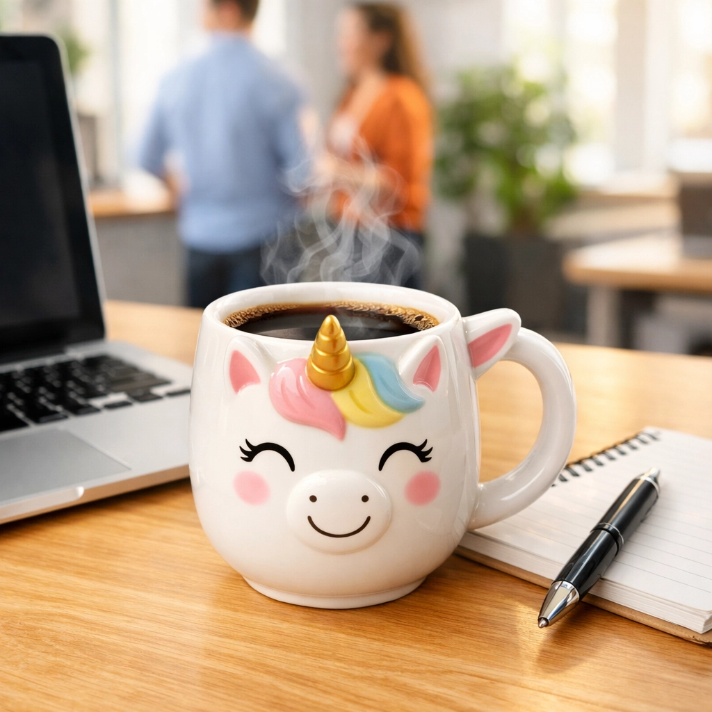 Funny novelty mug on office desk with coffee - perfect gift for him