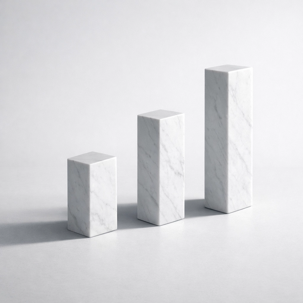 Three rising marble pillars symbolizing the growth pathway for a chiropractic practice to achieve market domination.