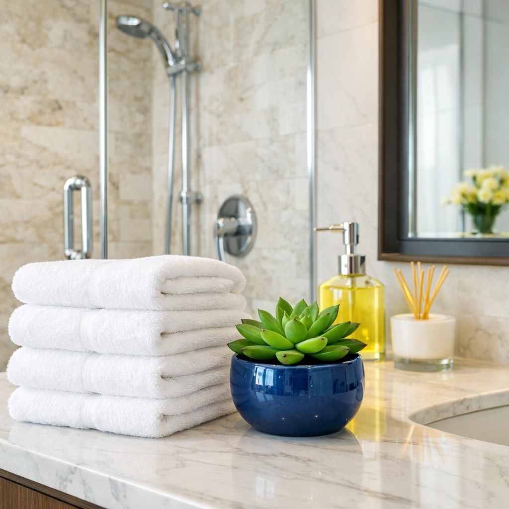 Eco-friendly house cleaning Worcester MA results in a sparkling clean luxury bathroom.