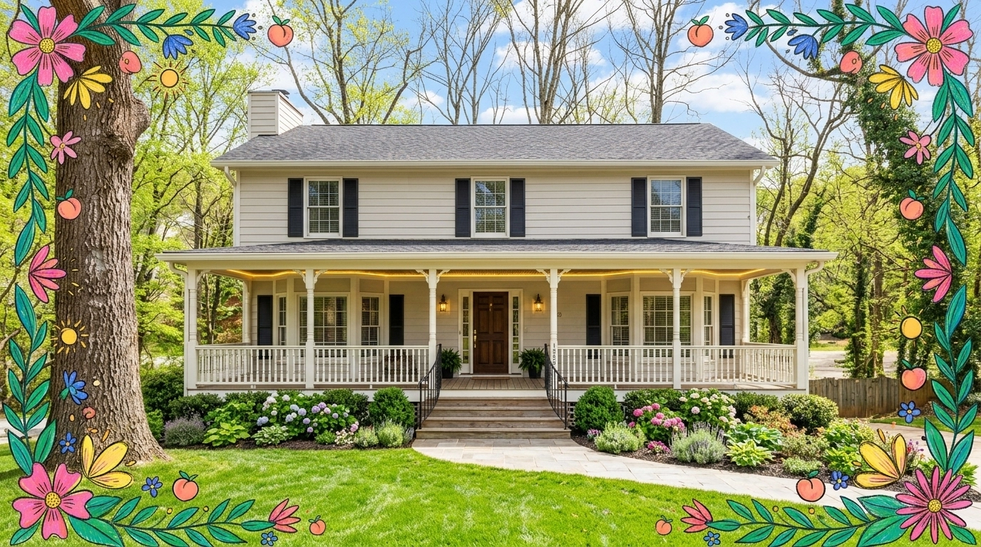 Beautiful traditional farmhouse in Acworth with hand-drawn accents Beautiful traditional farmhouse in Acworth with hand-drawn accents