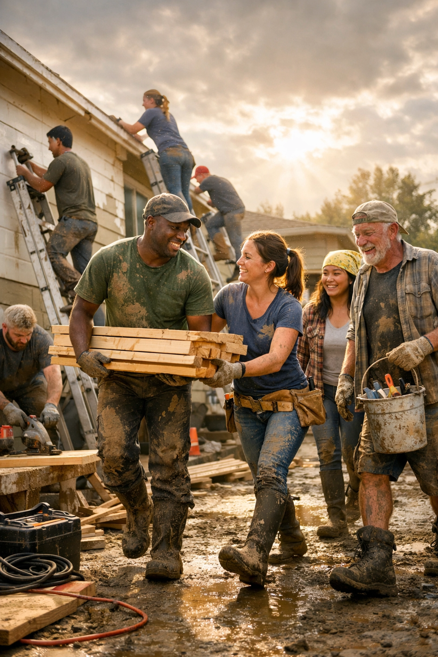 Volunteers rebuilding flood-damaged home in Christian community service
