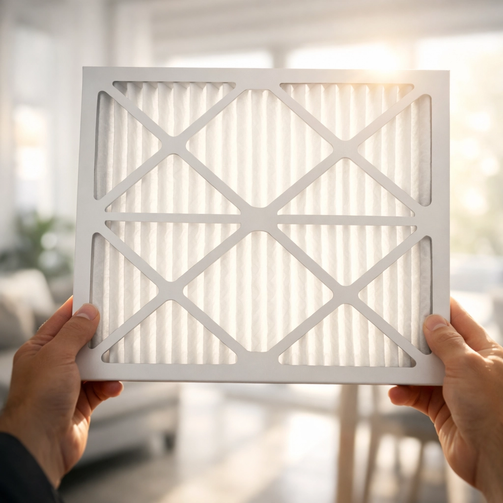 Clean HVAC filter held up to light demonstrating professional property maintenance standards