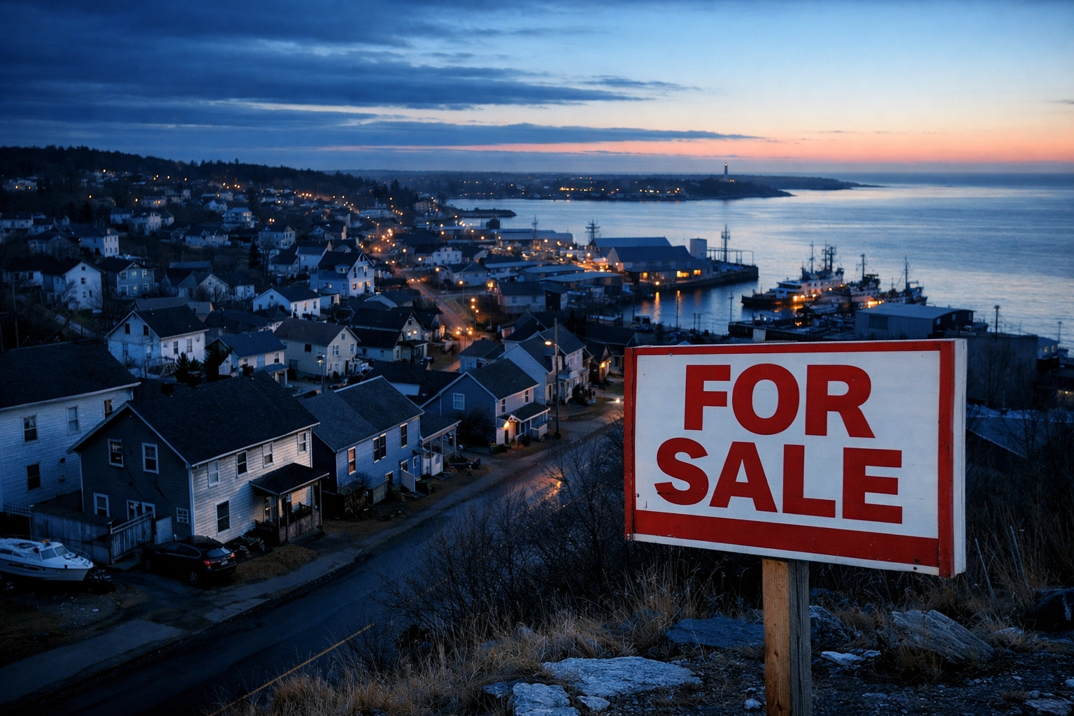 Maritime coastal housing development showing population decline impact in Atlantic Canada