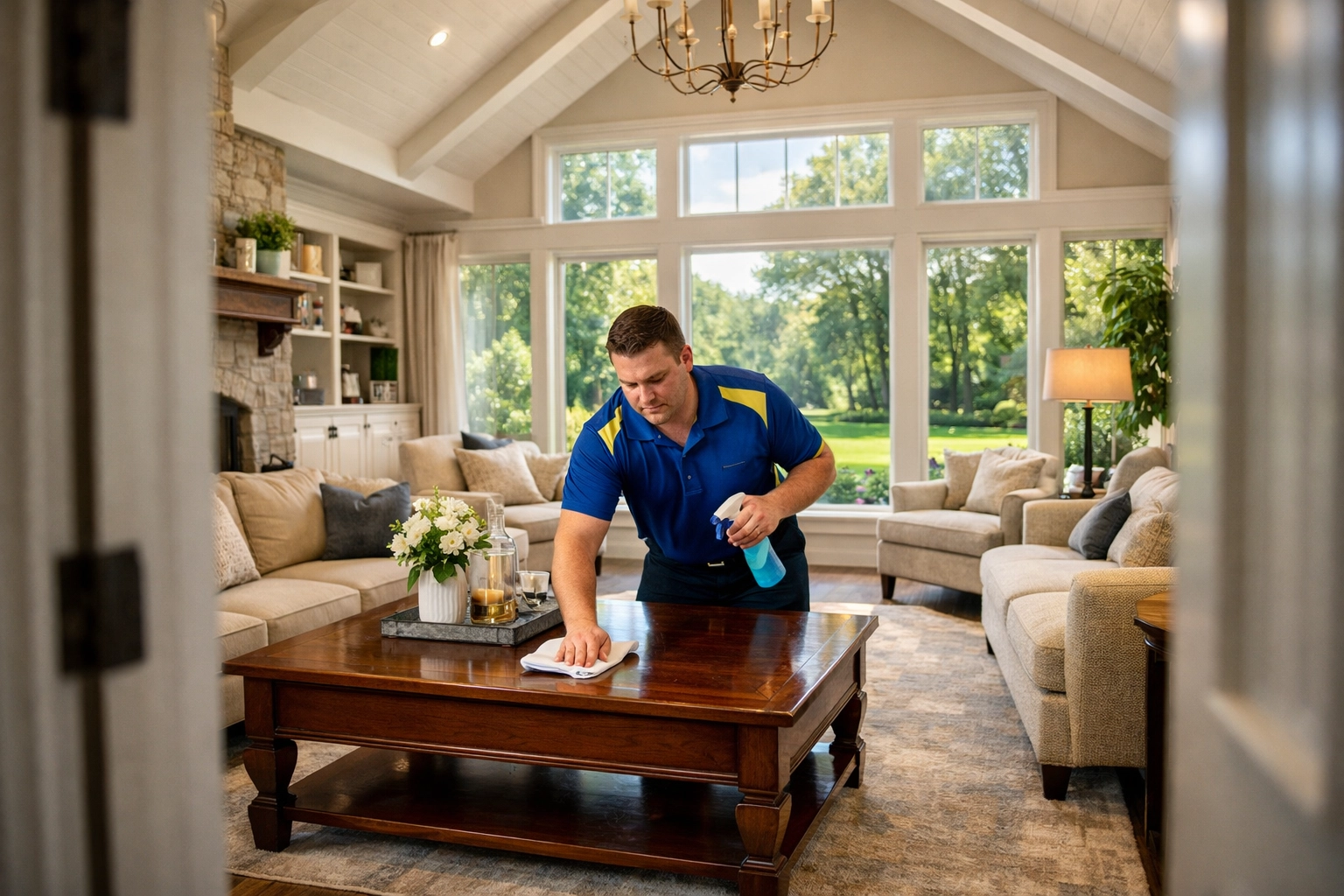 Professional house cleaning in Westford by The Cleaning Ninjas Inc in a high-end living room.