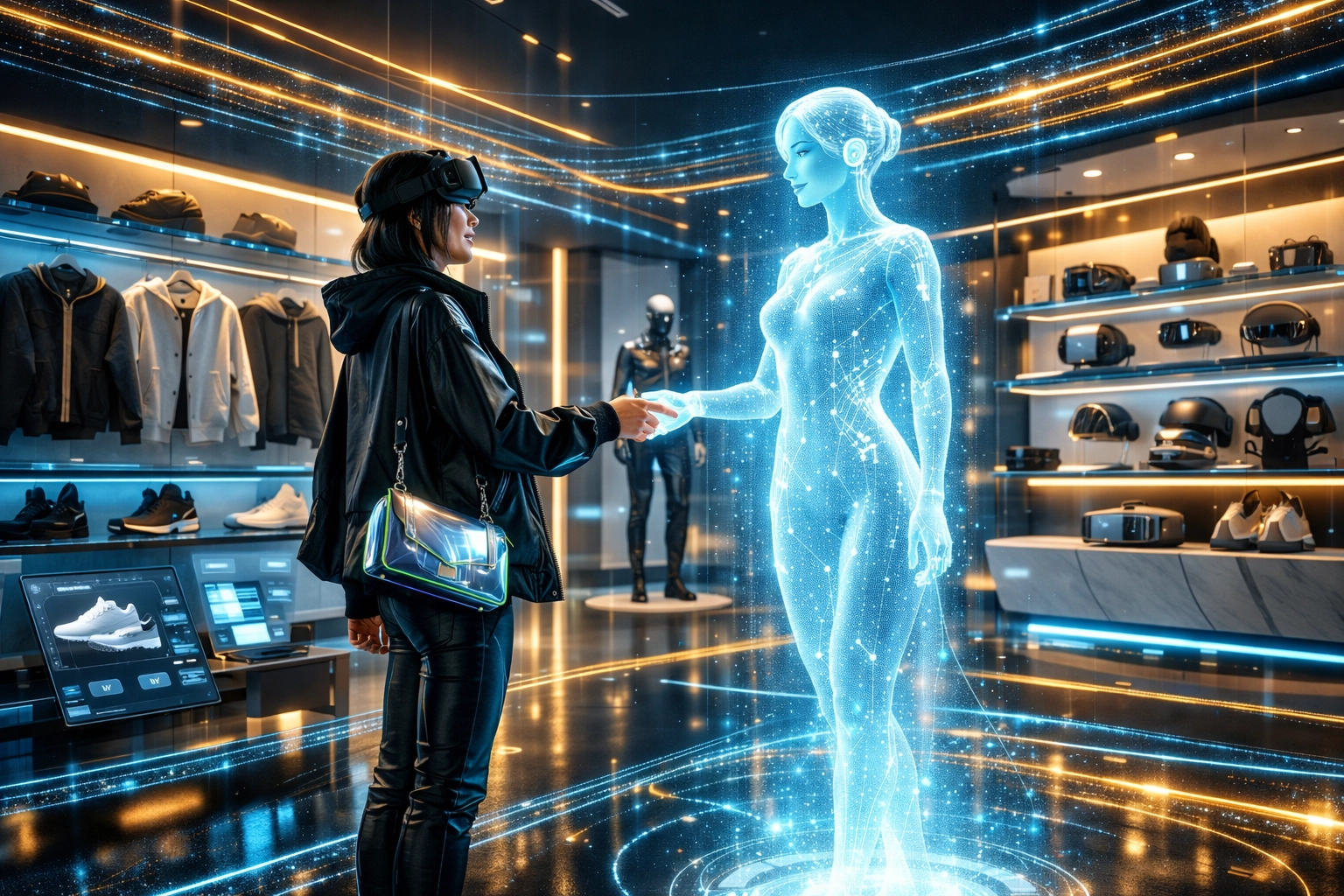 AI-powered metaverse shopping experience featuring an assistant for seamless Larecoin digital transactions.