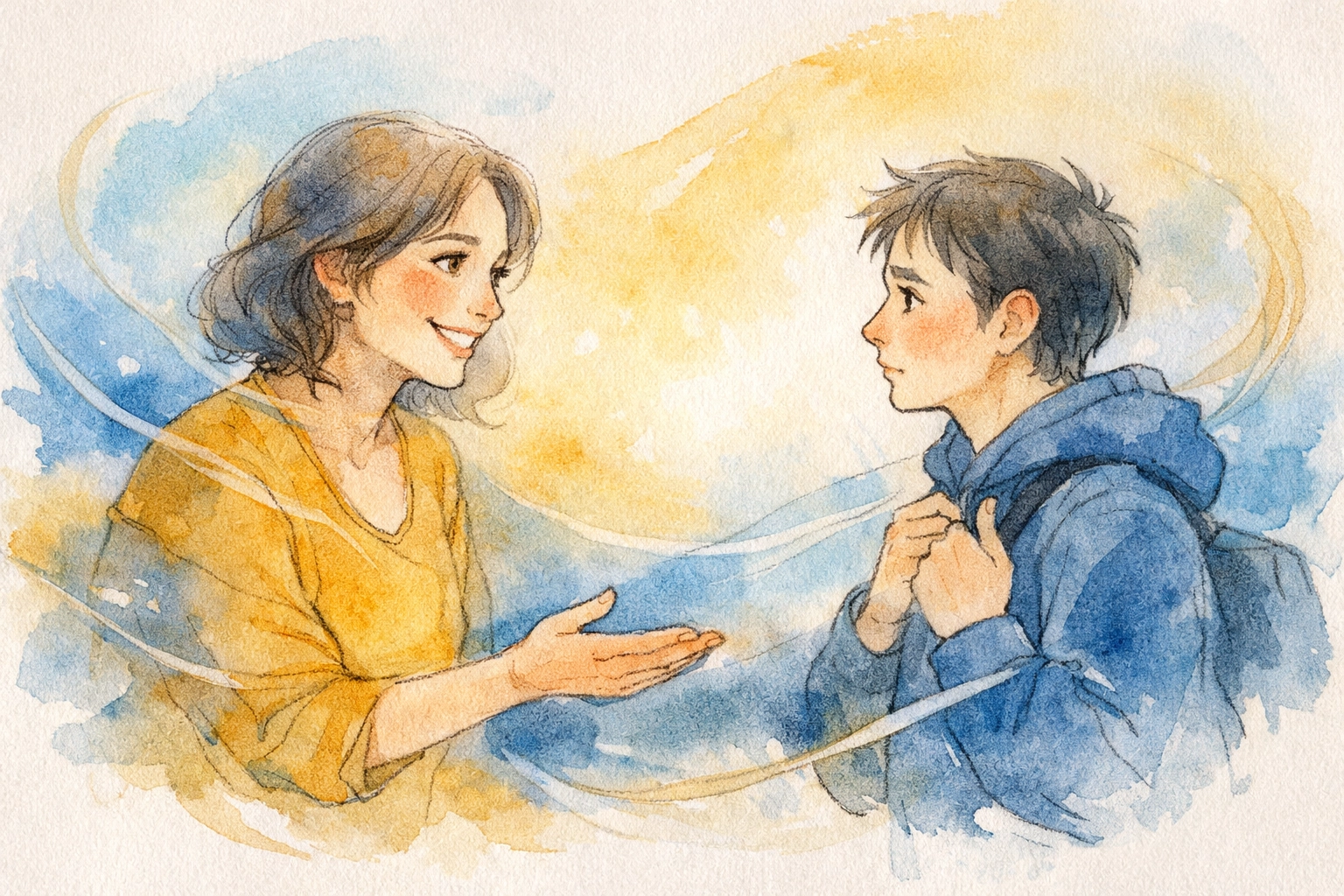 Church greeter warmly welcoming nervous newcomer with gentle eye contact