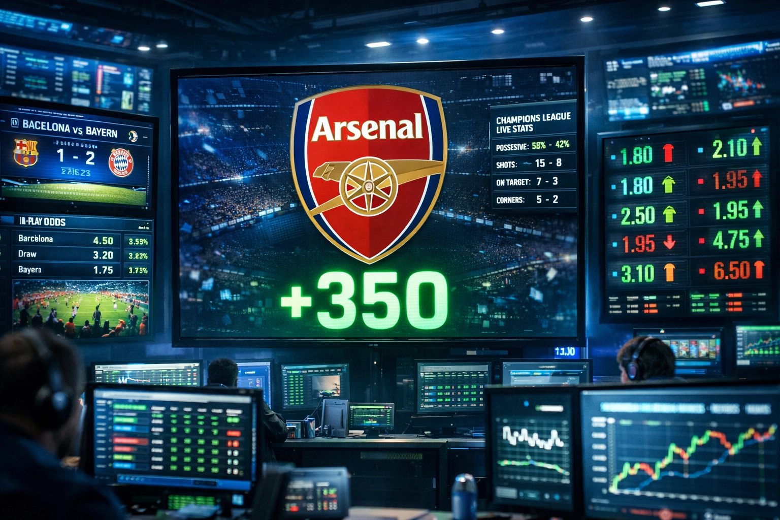 Champions League Wettquoten Analyse mit Arsenal Favorit bei +350 auf Bildschirm