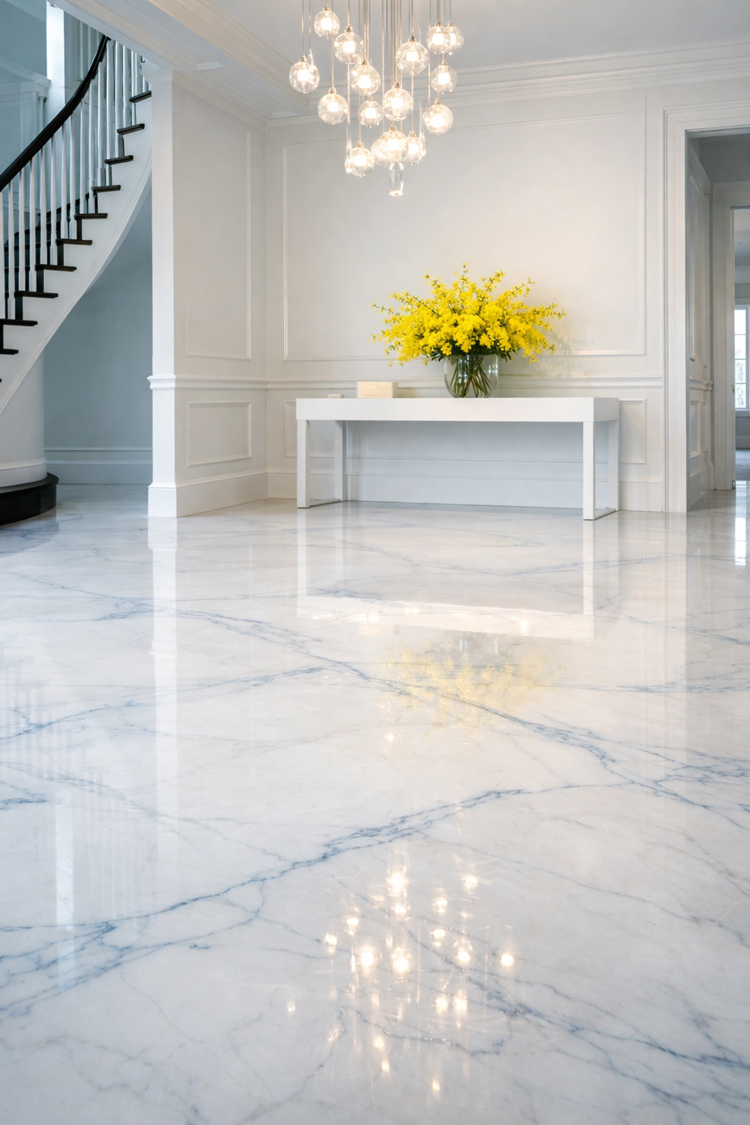 Polished marble foyer in a Groton estate showing luxury home cleaning results by The Cleaning Ninjas.