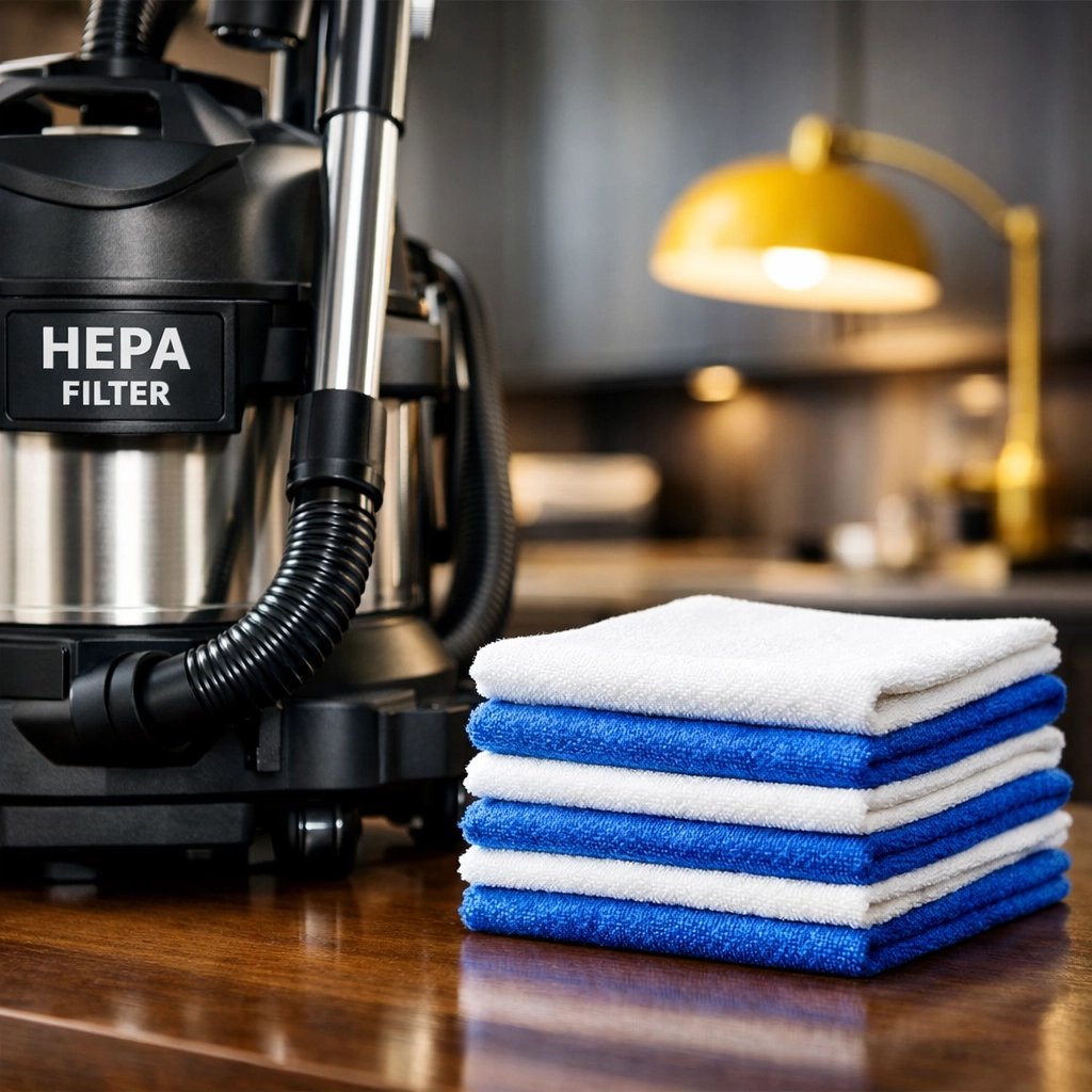 HEPA filtration vacuum and professional equipment provided by house cleaning services MA.