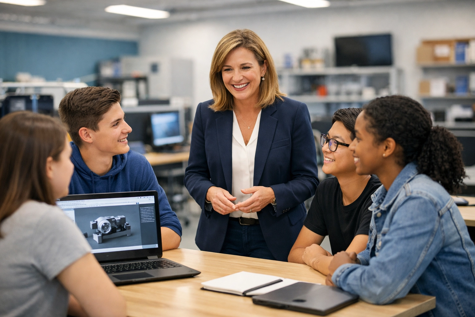 Dakdan Worldwide mentor discussing high school tech sponsorship and scholarships with students.