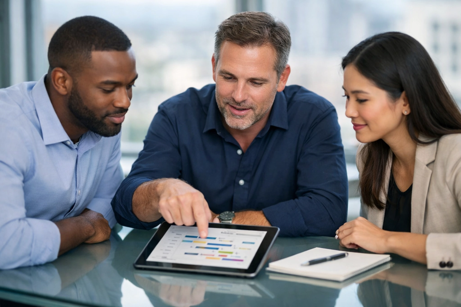 ServiceNow consulting services team reviewing a technical roadmap for ITOM and ITAM efficiency.