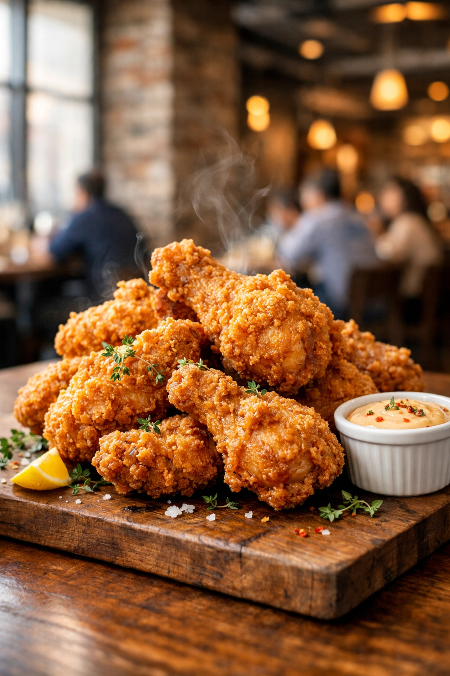 Blue Ribbon's award-winning fried chicken in restaurant dining room