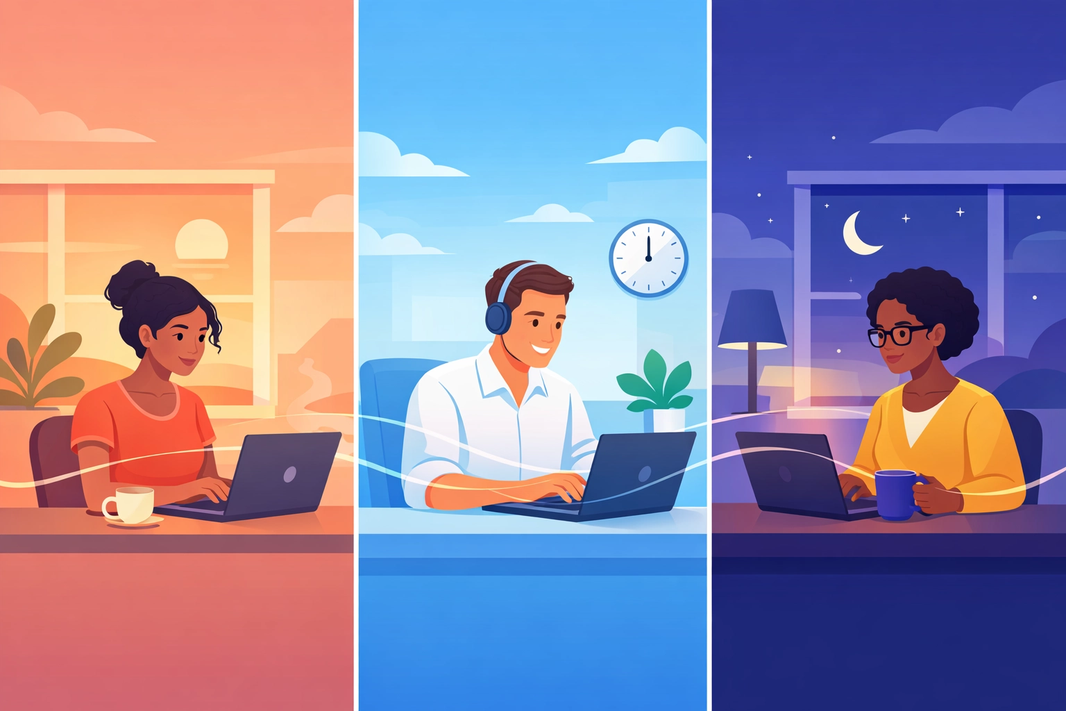 Remote workers across different time zones needing flexible IT support beyond 9-to-5 hours