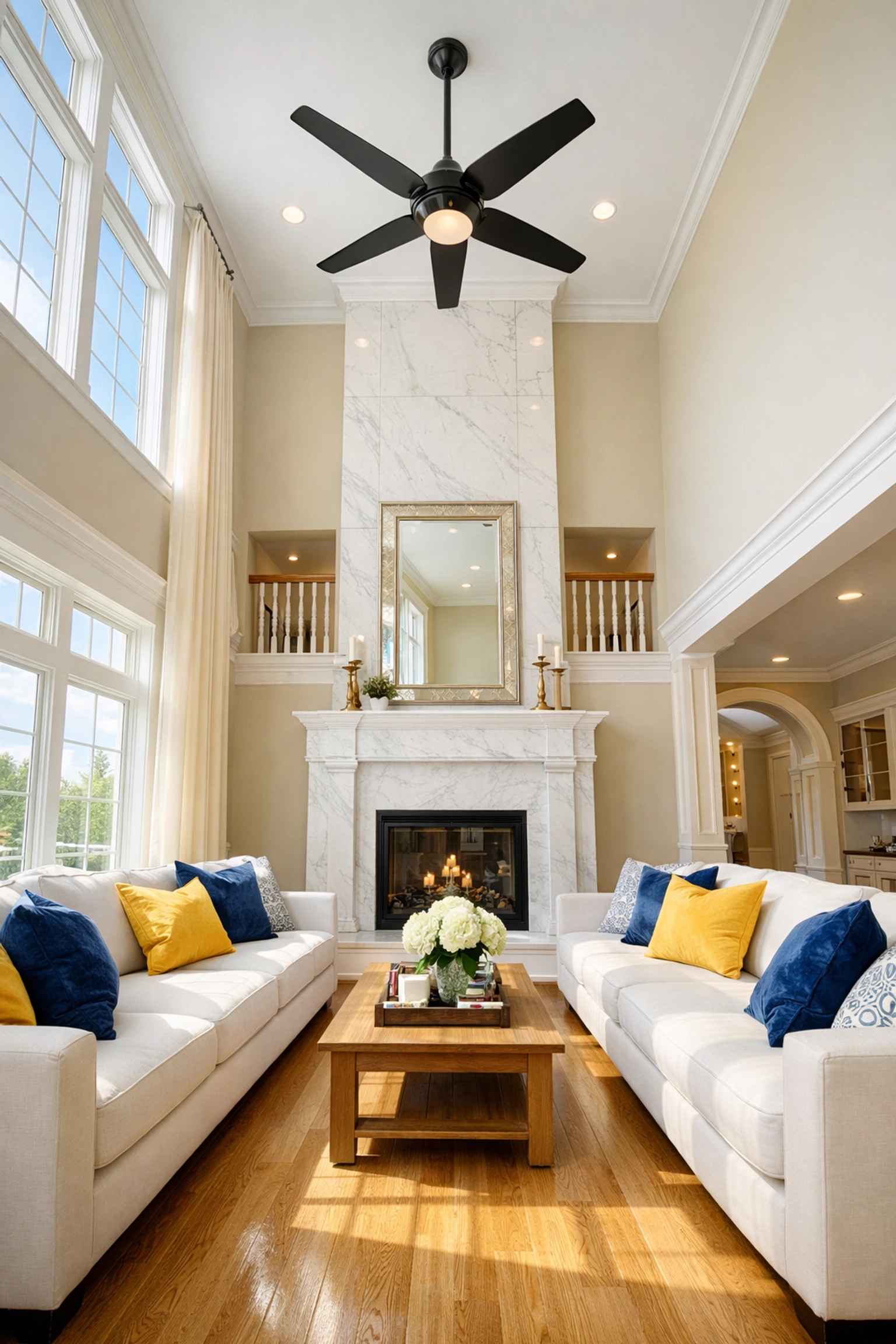 Sun-drenched Shrewsbury living room showcasing professional top-to-bottom Shrewsbury house cleaning results.