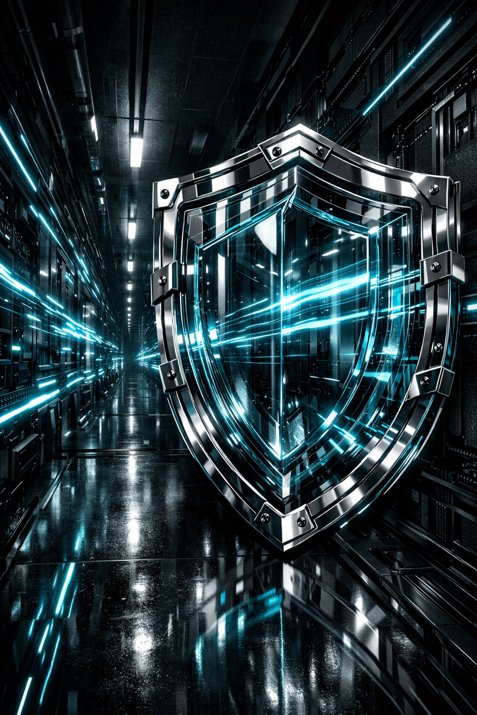 A futuristic digital shield protecting data streams, illustrating secure professional webmail infrastructure.