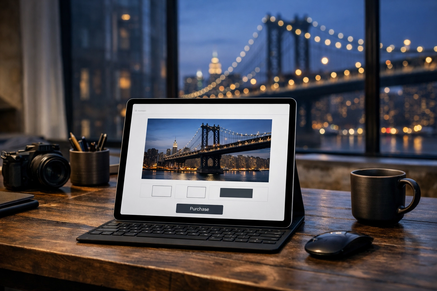 Minimalist website showing curated print size options for a fine art photography shop in NYC.