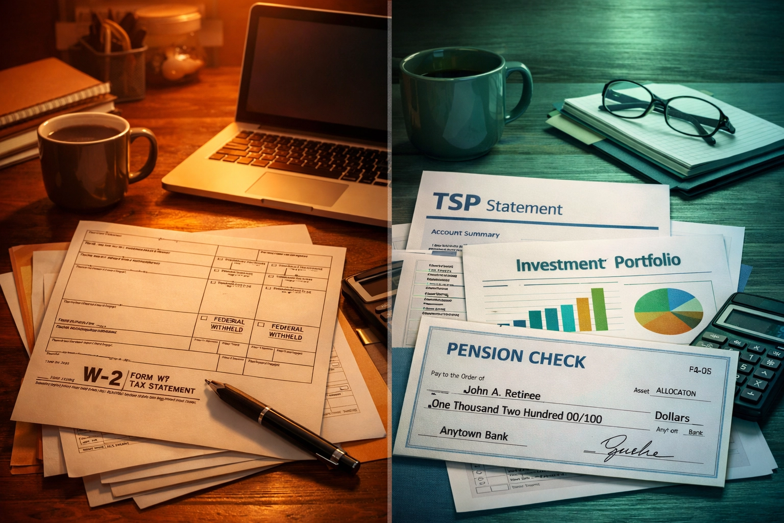 Comparison of countable wages versus non-countable TSP and pension retirement income