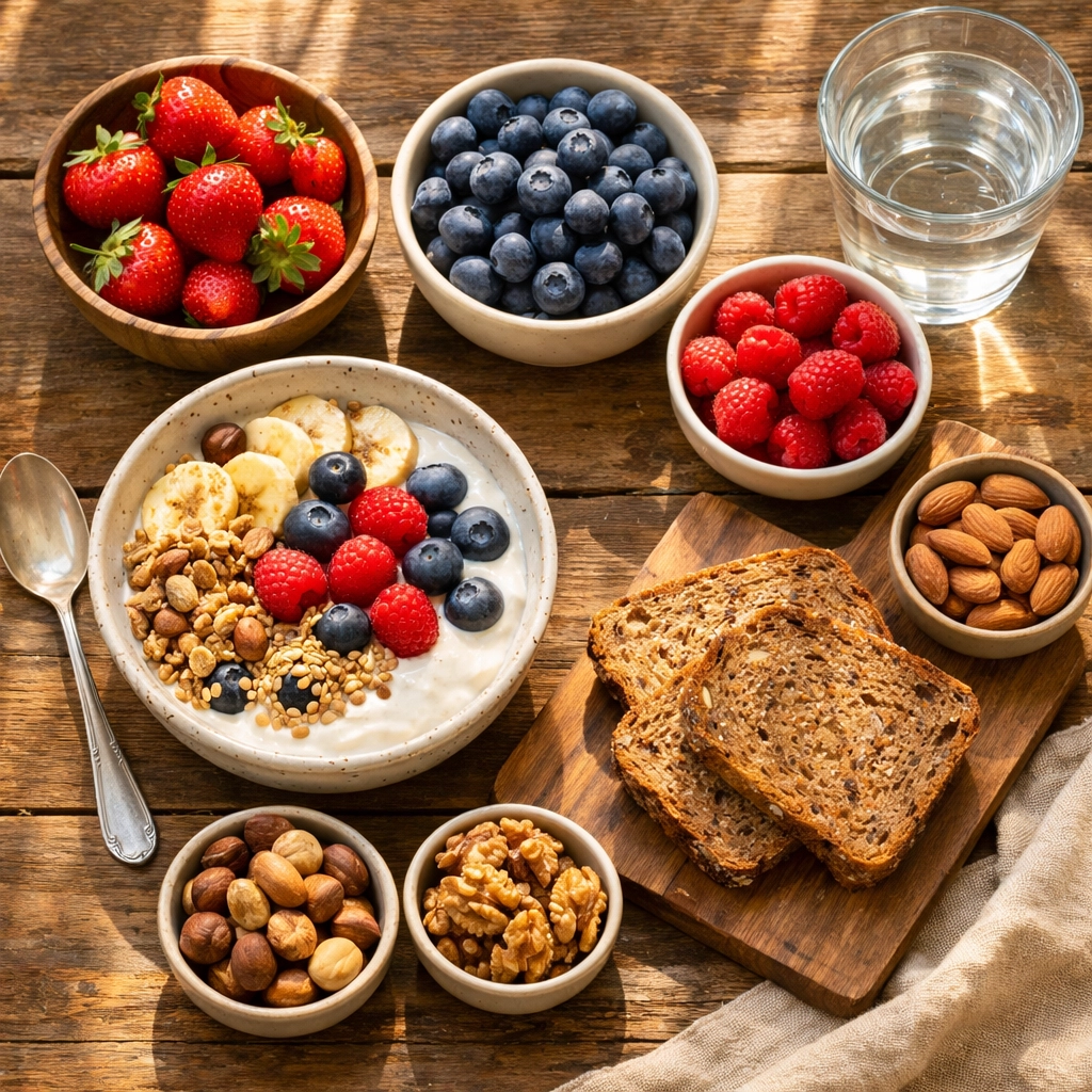 Egészséges reggeli gyümölcsökkel, a helyes táplálkozás szerepe a merevedési zavar kezelésében.