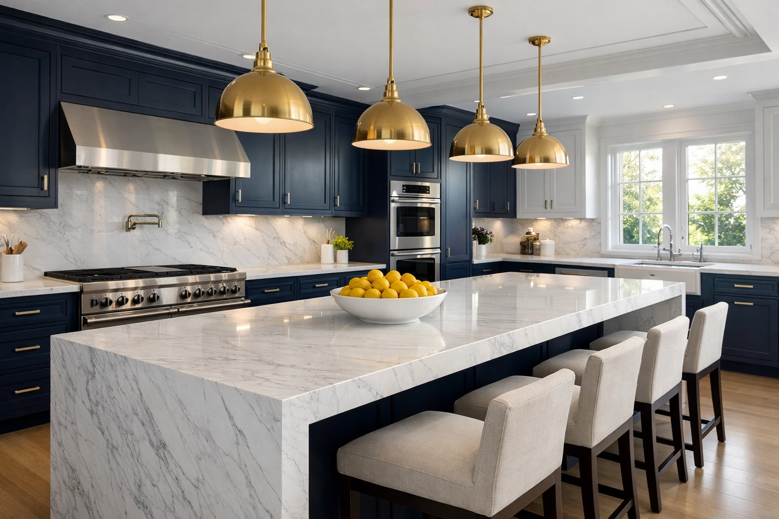 Spotless luxury kitchen in a Dover estate after high-end residential cleaning Massachusetts service.