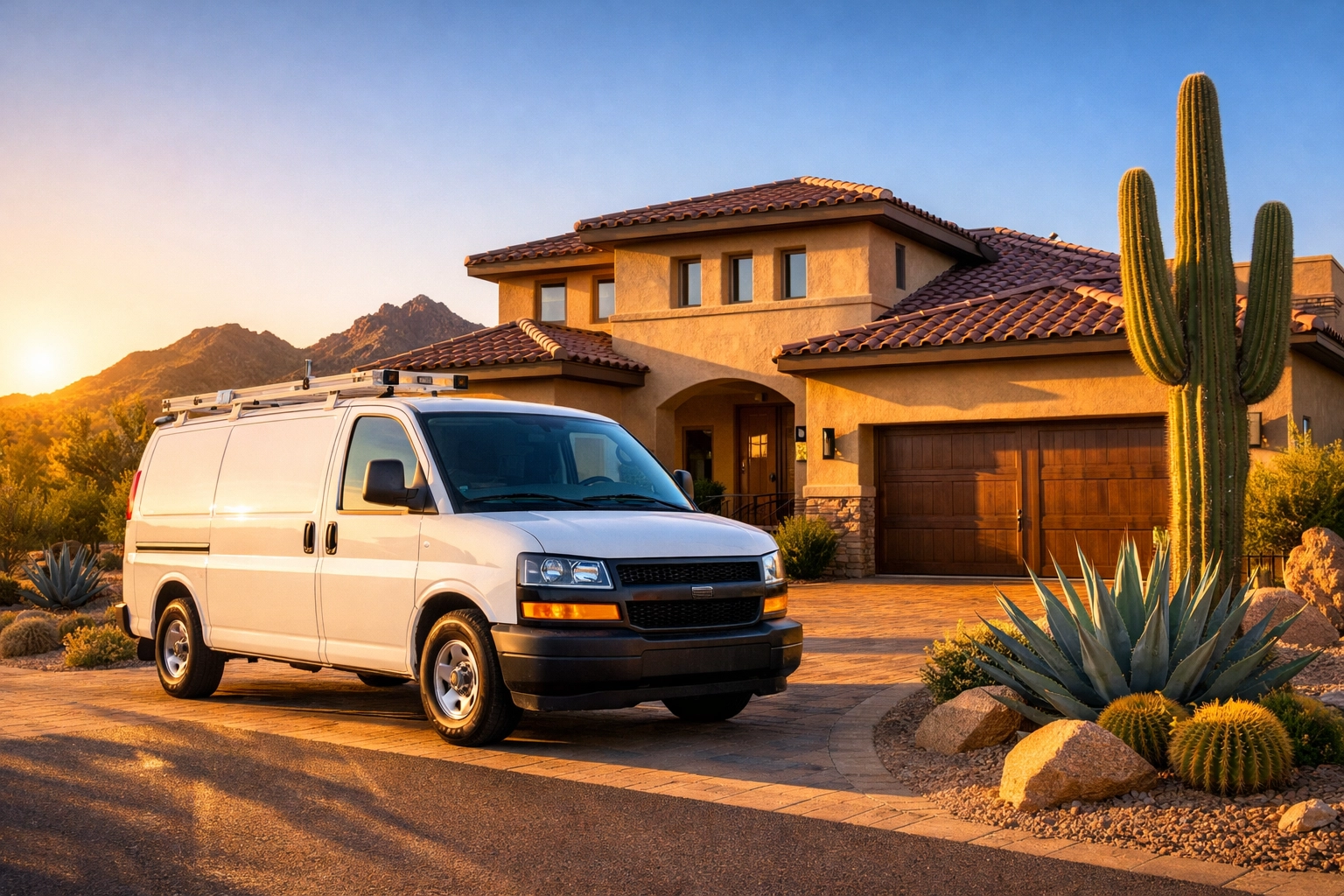 Bucksworth Home Services van parked at a residential Phoenix home for local plumbing services.