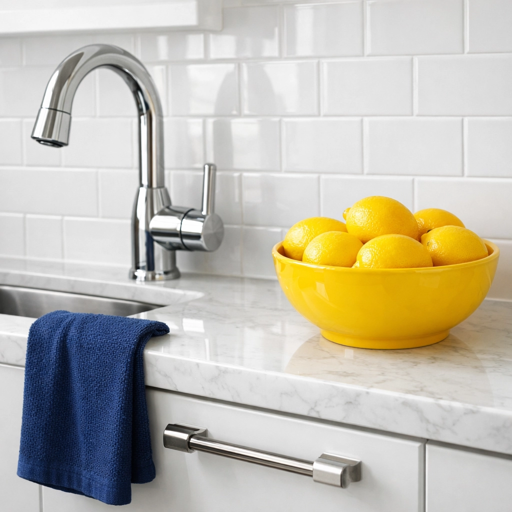 Sparkling clean kitchen with marble counters after professional deep house cleaning Dunstable MA.