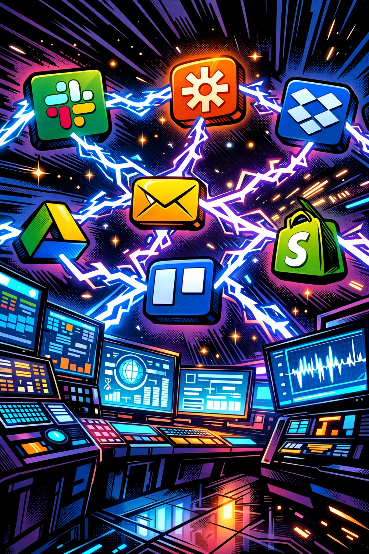 Automated workflow connecting multiple business apps with data streams