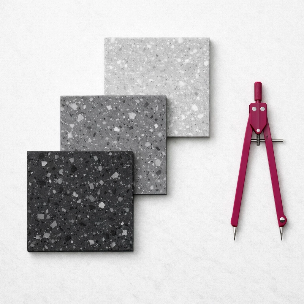 Multi-toned samples of recycled plastic panels used for sustainable infrastructure projects in Australia.