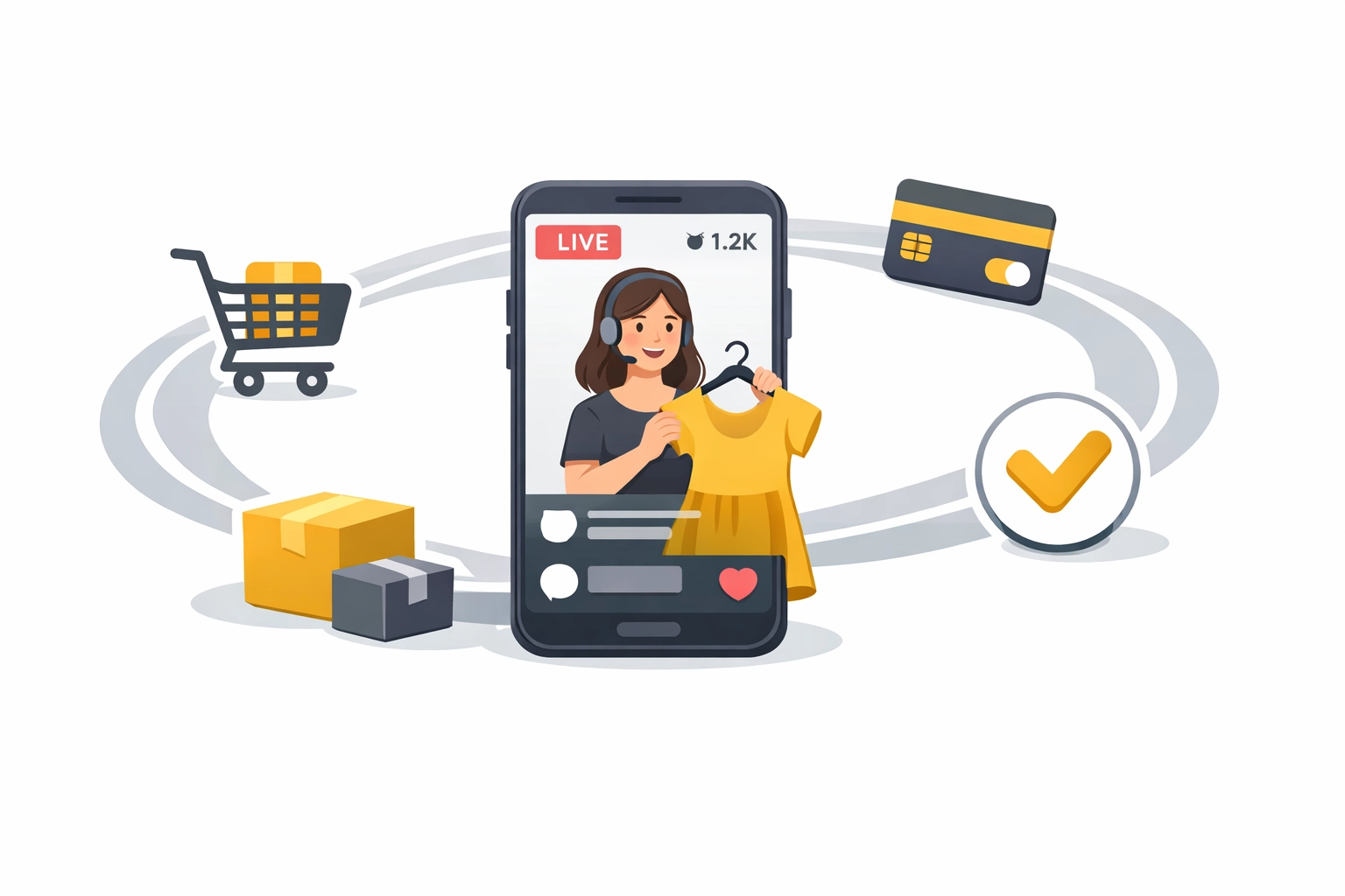 Seamless mobile checkout flow for live stream shopping with integrated payment and cart icons