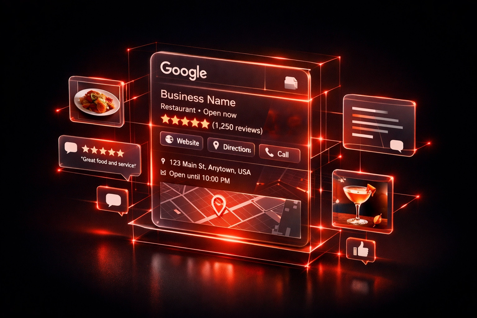 Optimized Google Business Profile showing ratings, reviews, and local business listing elements