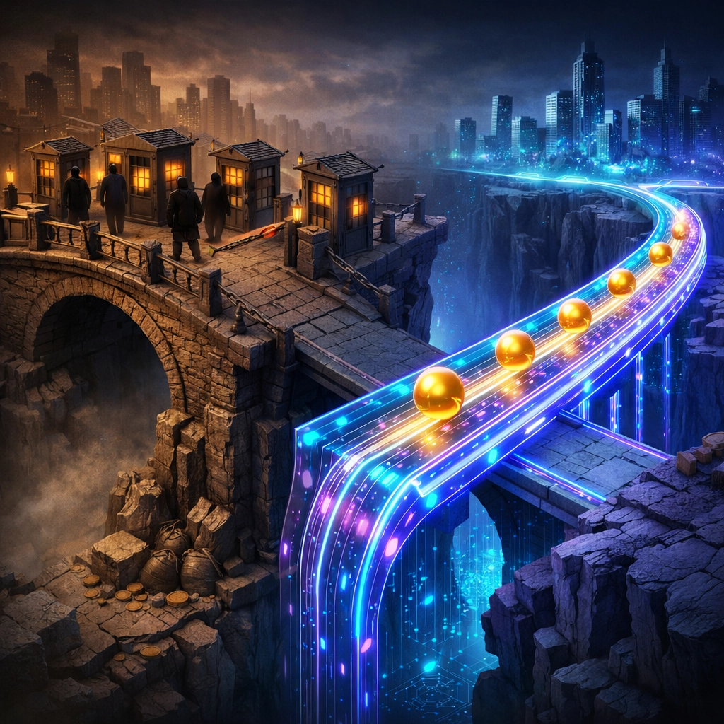 Comparison of slow traditional bank systems vs fast Larecoin Web3 payment rails on Solana.