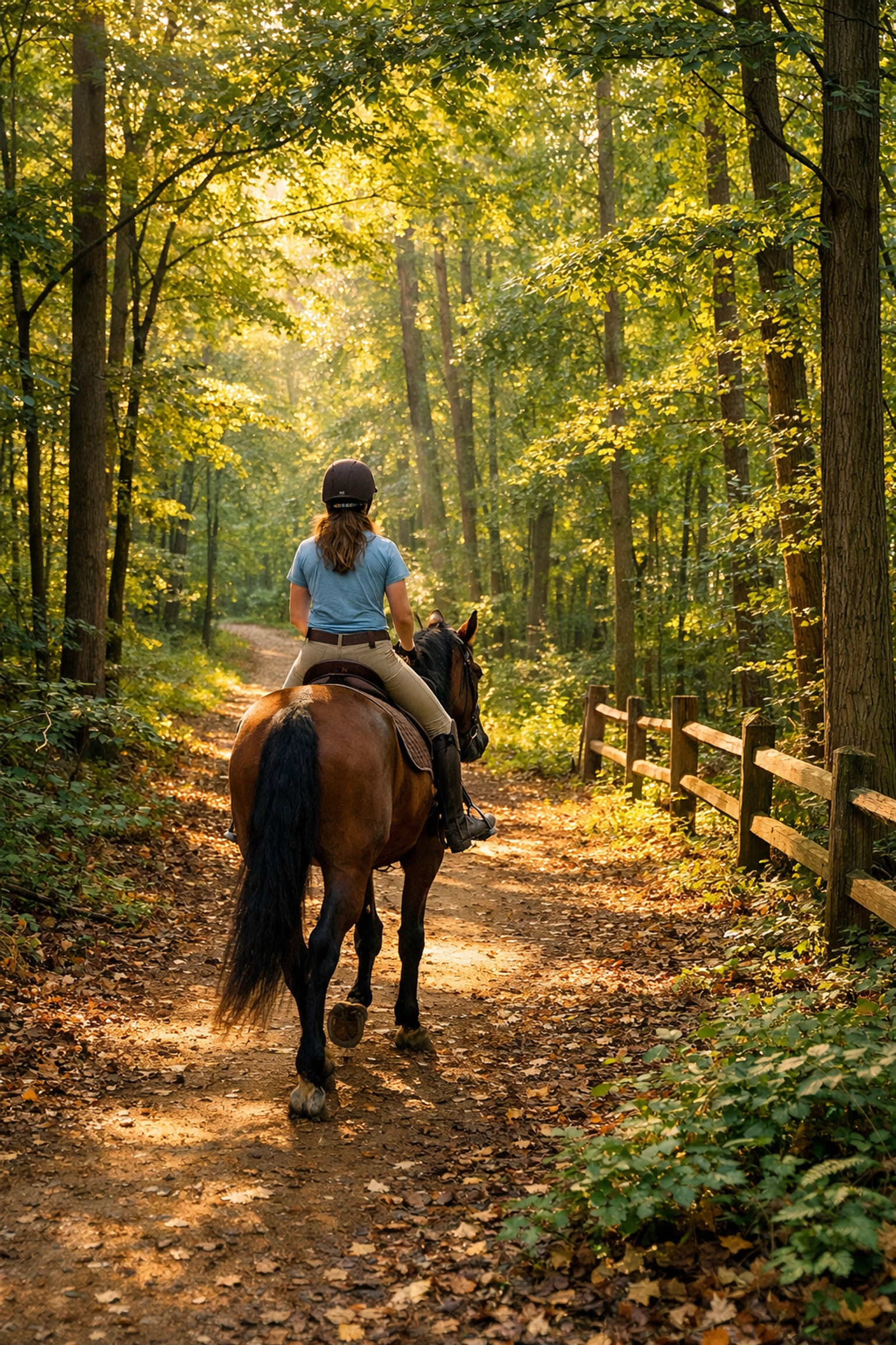 Horse and rider on wooded trail near Waxhaw NC equestrian community