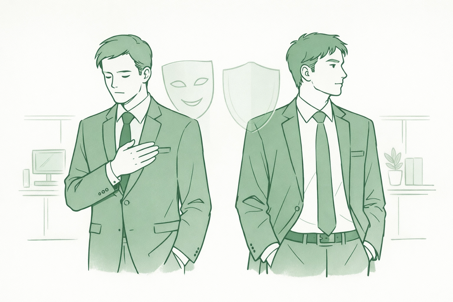 Gay professionals in workplace hiding their identity with corporate camouflage masks