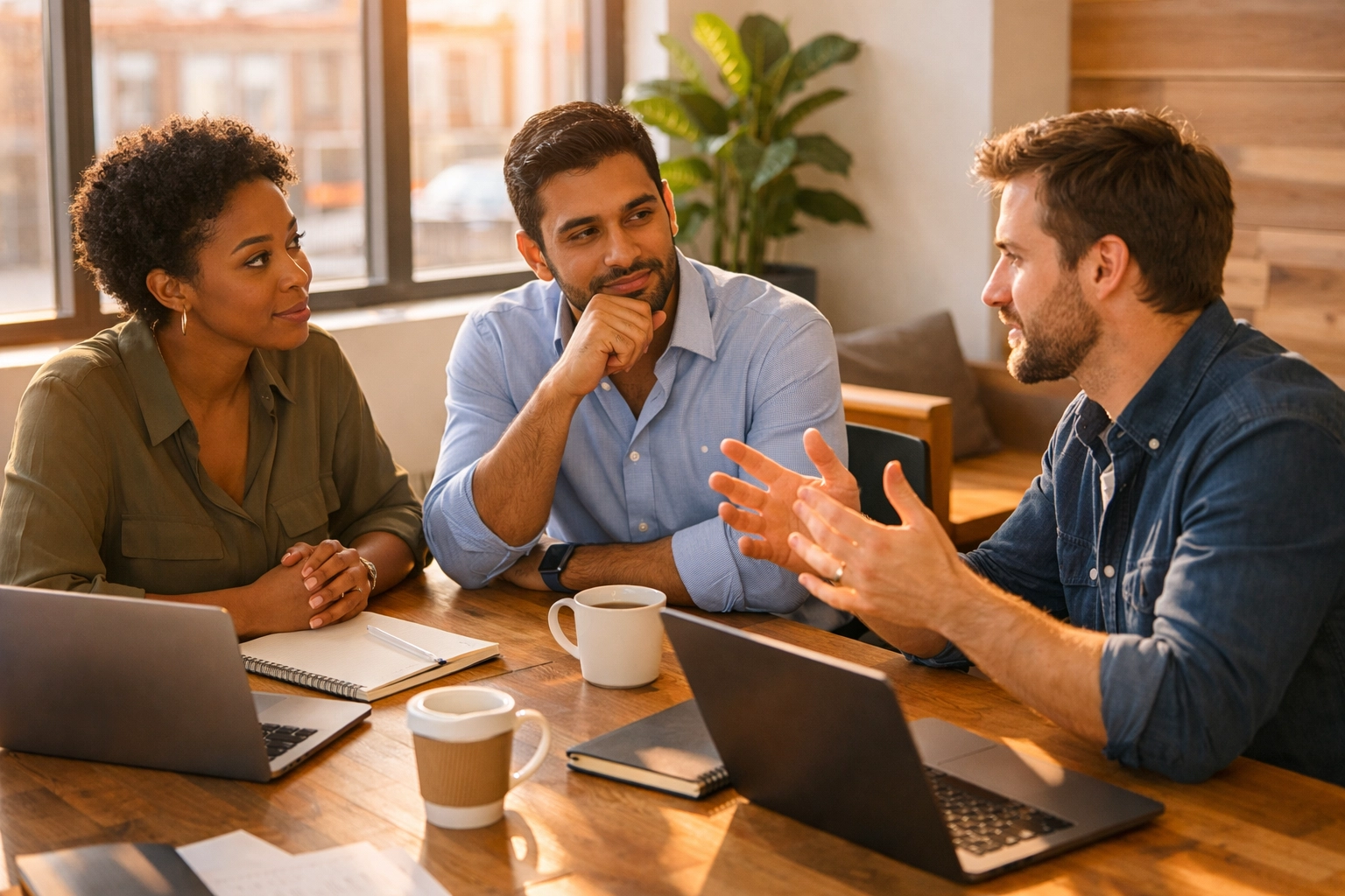 Sesión De Coaching Online Para Desarrollo De Hábitos Positivos Emprendedores en sesión de coaching empresarial discutiendo estrategias de negocio