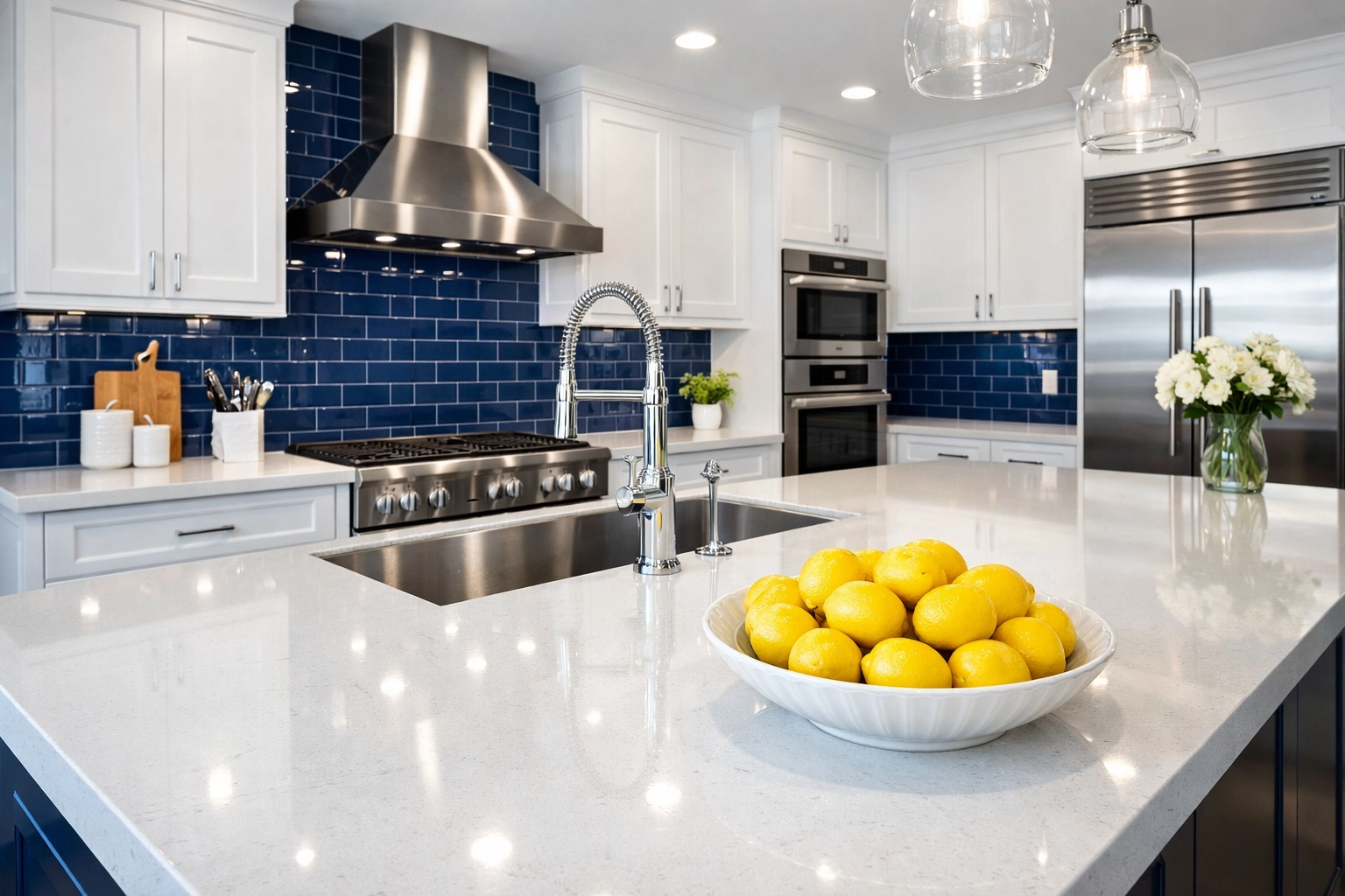 Spotless luxury kitchen in Leominster MA following professional deep cleaning services.