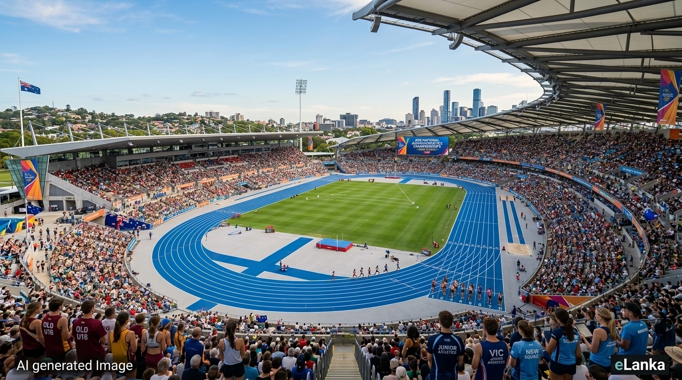 A modern Australian athletics stadium, the venue for national championships