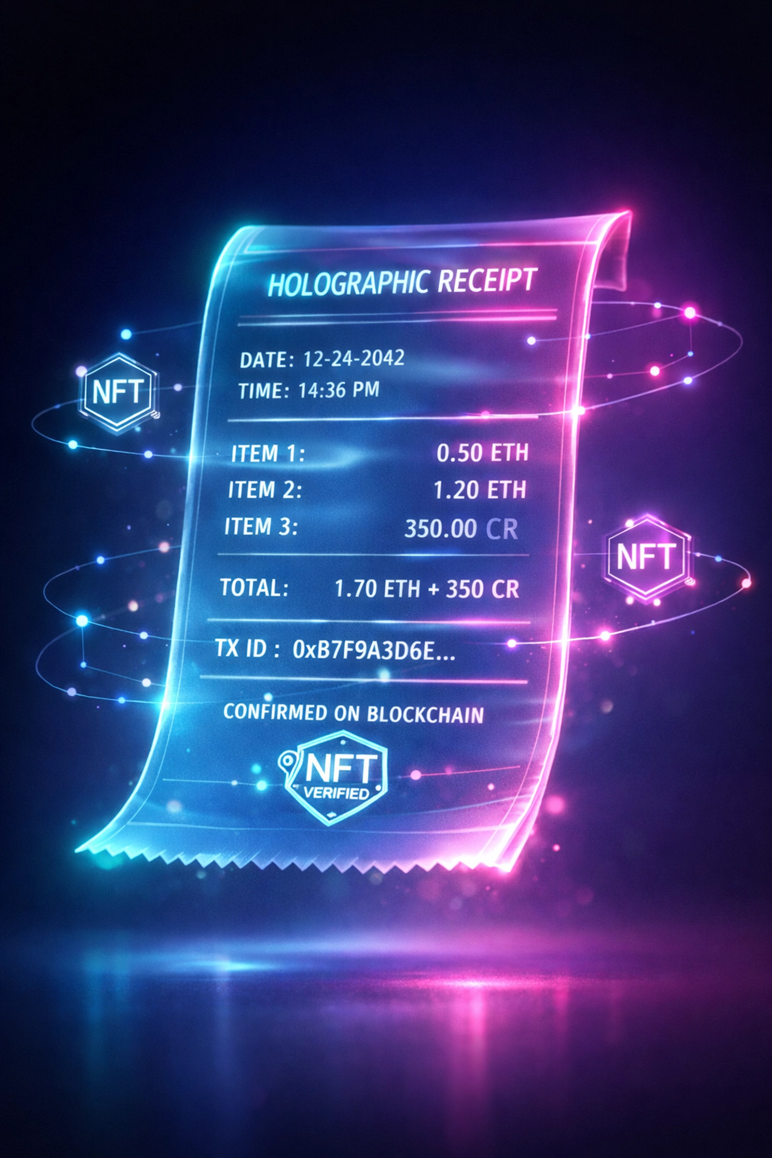 NFT receipt for blockchain accounting showing permanent transaction records on distributed ledger