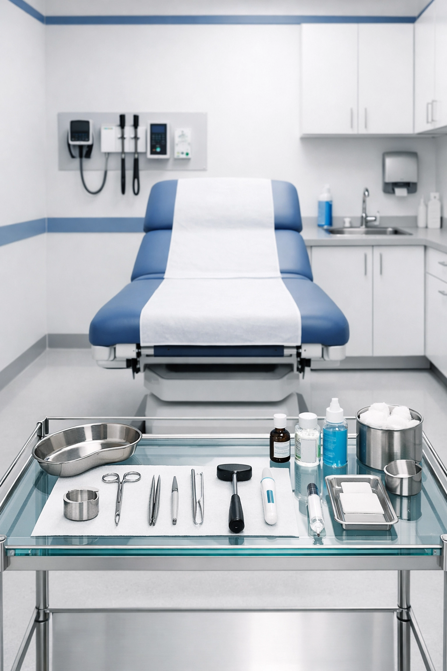 Meticulously cleaned and organized medical exam room in Newton showing clinical cleanliness standards.