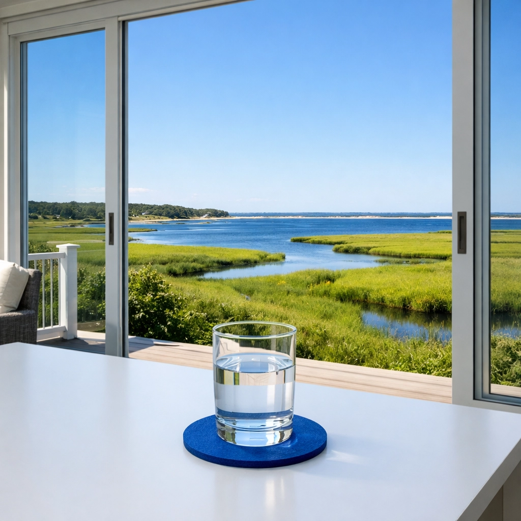 Streak-free glass doors in an East Dennis home overlooking the protected Cape Cod ecosystem.