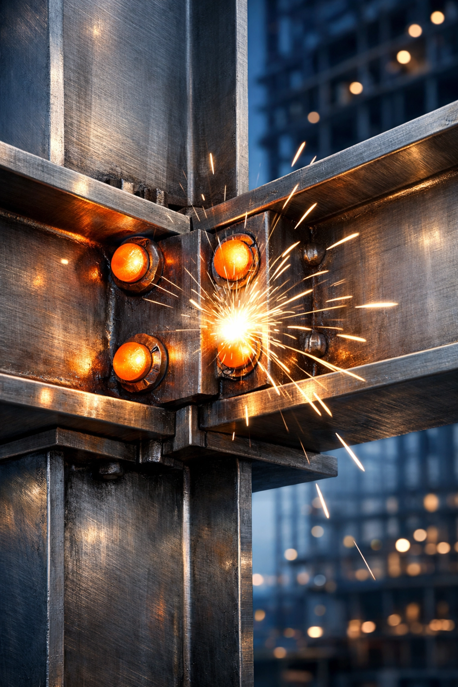 Steel beams being welded into place to create a strong, professional business structure