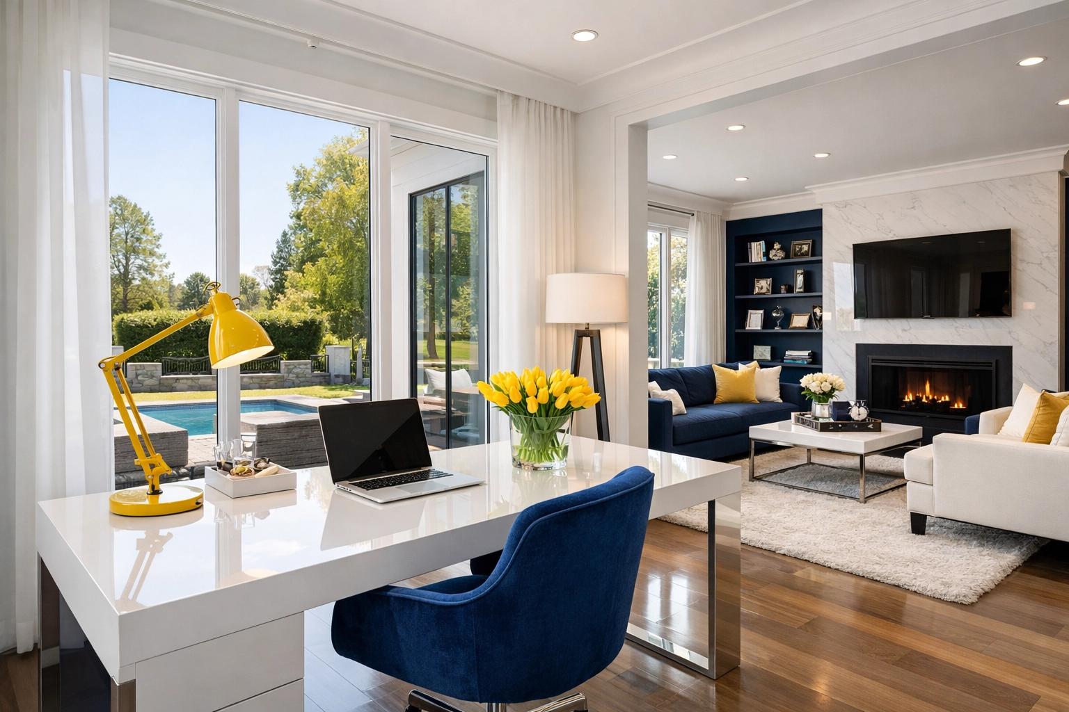 Professional house cleaning in Ashland, MA keeps this modern home office spotless and productive.