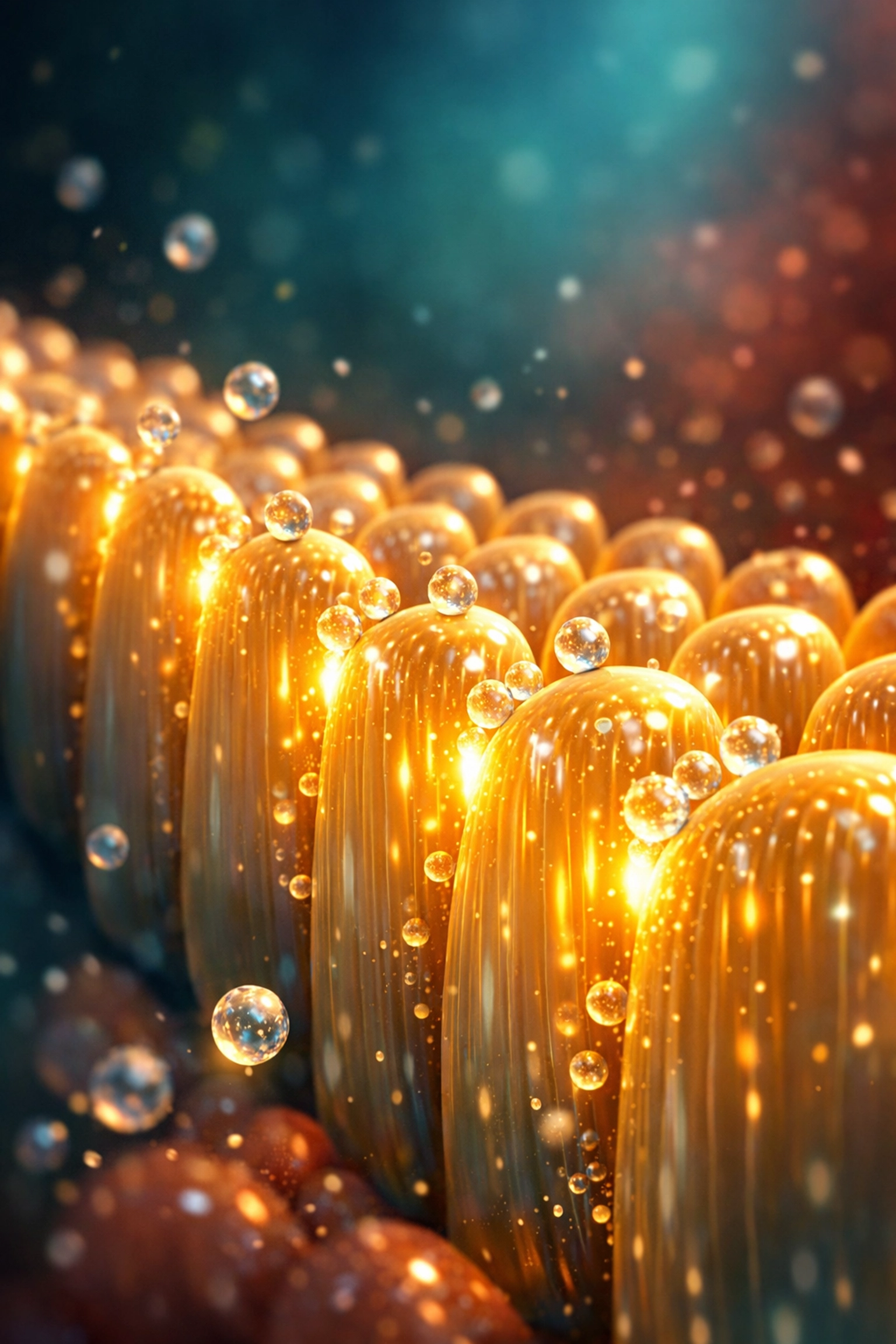 Microscopic visualization of healthy intestinal cells and amino acids supporting gut barrier integrity.