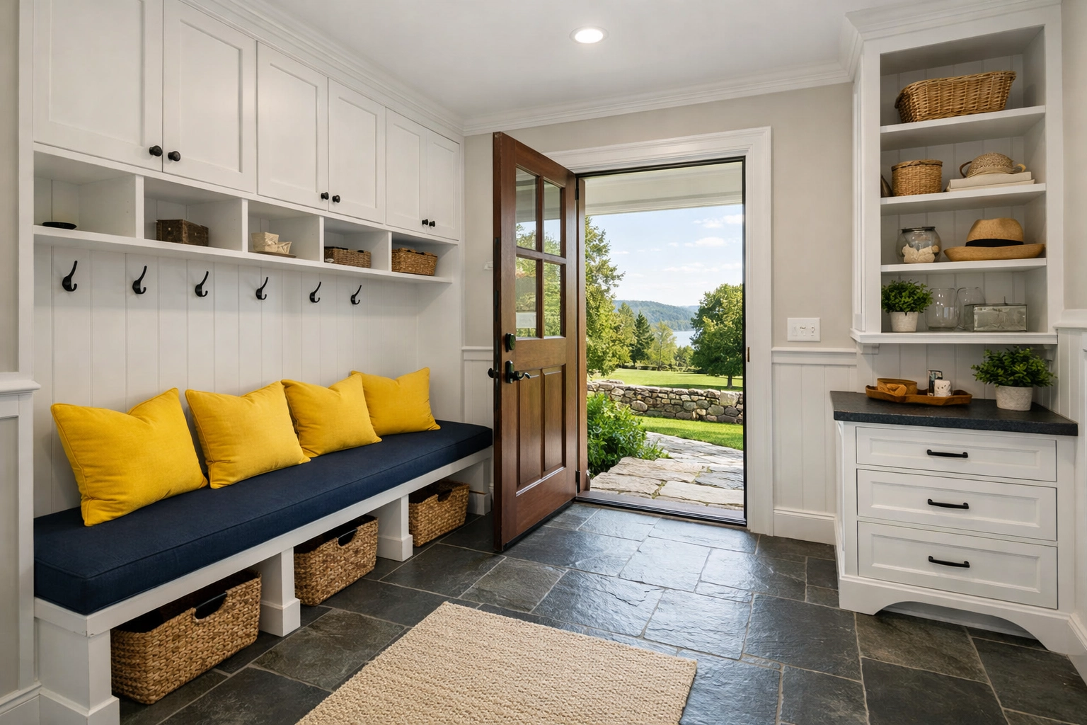 Spotless entryway and mudroom highlighting expert house cleaning Ashburnham MA for local homeowners.