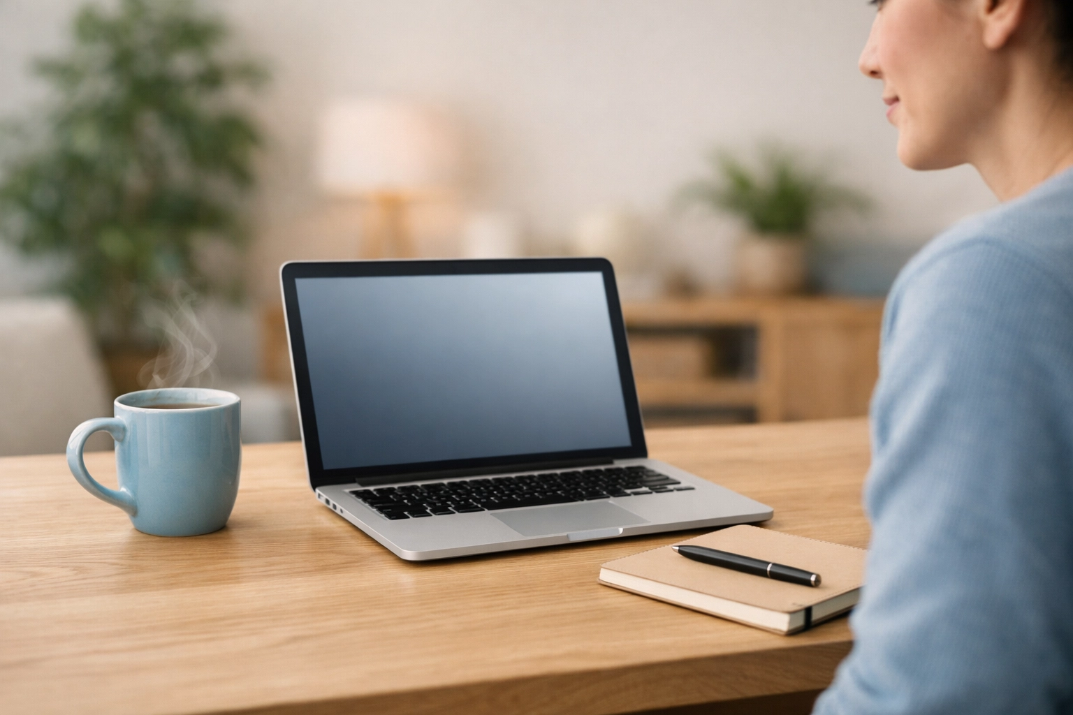 User applying for an online payday loan on a laptop in a calm home office environment.