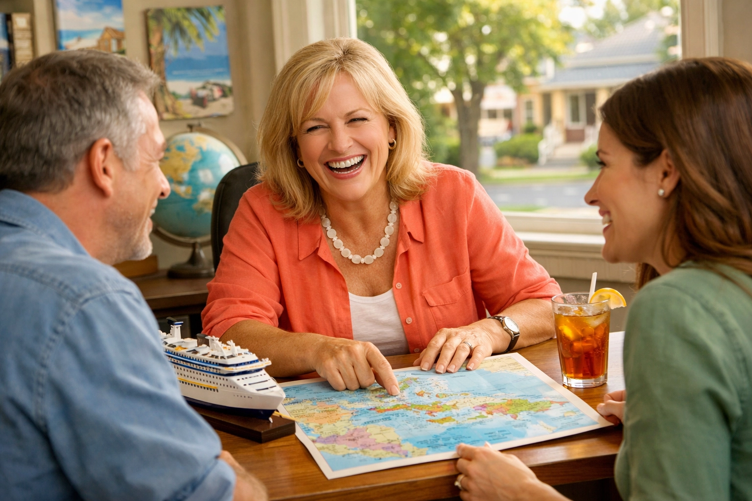 A cruise specialist at our Flushing MI travel agency helps a couple book a cruise together.