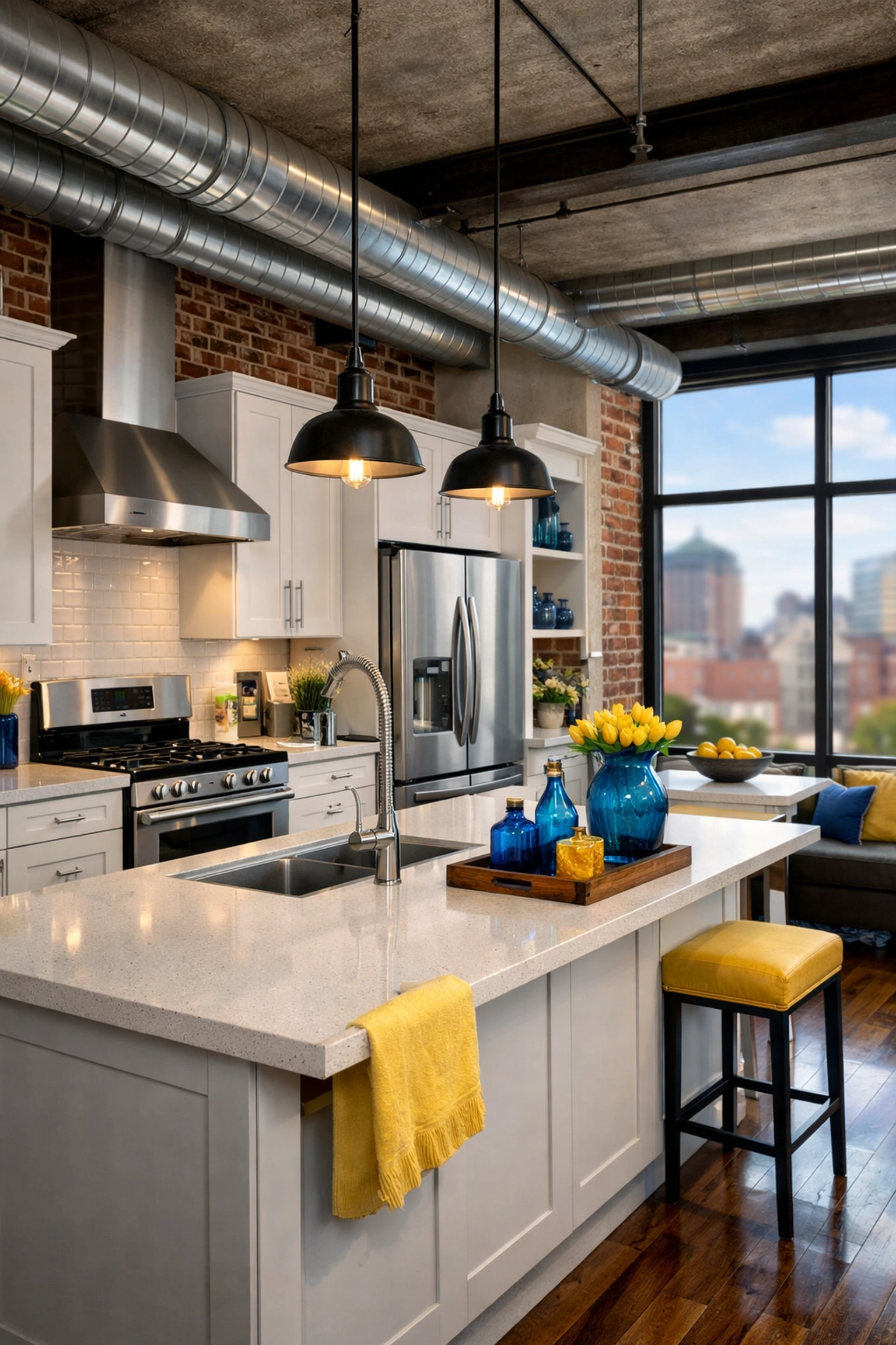 Pristine Shrewsbury Street loft kitchen with sparkling stainless steel appliances after deep cleaning Worcester.