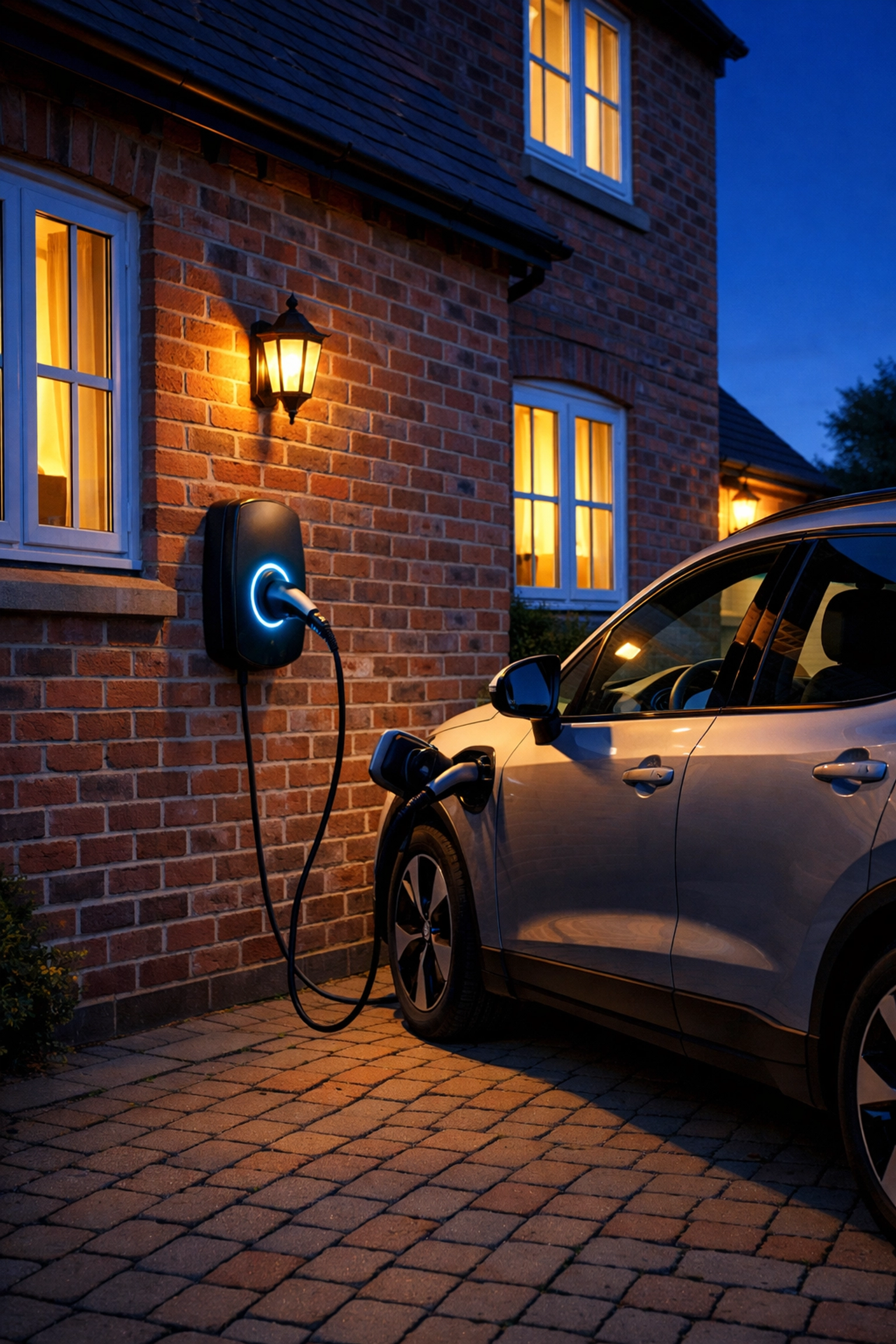 Electric vehicle charging overnight at a Dorset home using off-peak rates to reduce monthly electricity bills.